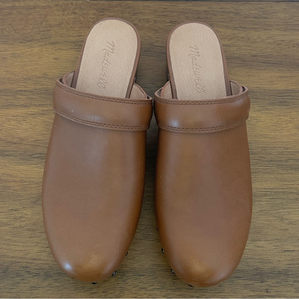 Madewell Cecily Brown Clogs, Leather Studded Mules - Picture 3 of 7